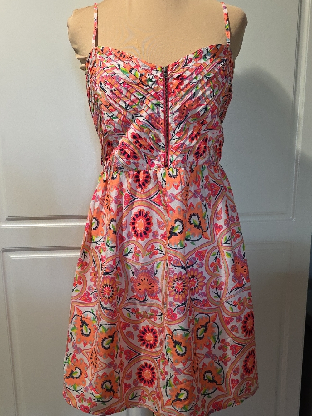 Roxy Pink and Orange Floral Sundress with Spaghetti Straps